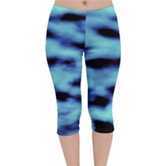 Blue Waves Flow Series 4 Velvet Capri Leggings  by DimitriosArt