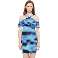 Blue Waves Flow Series 4 Shoulder Frill Bodycon Summer Dress by DimitriosArt