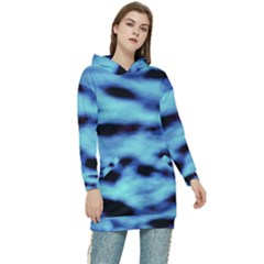 Blue Waves Flow Series 4 Women s Long Oversized Pullover Hoodie