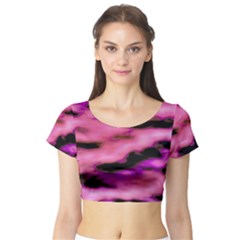 Pink  Waves Flow Series 2 Short Sleeve Crop Top by DimitriosArt