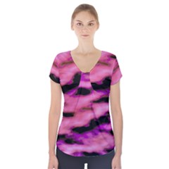 Pink  Waves Flow Series 2 Short Sleeve Front Detail Top by DimitriosArt