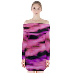 Pink  Waves Flow Series 2 Long Sleeve Off Shoulder Dress by DimitriosArt