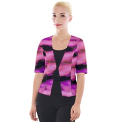 Pink  Waves Flow Series 2 Cropped Button Cardigan by DimitriosArt