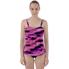 Pink  Waves Flow Series 2 Twist Front Tankini Set by DimitriosArt