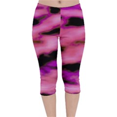 Pink  Waves Flow Series 2 Velvet Capri Leggings  by DimitriosArt