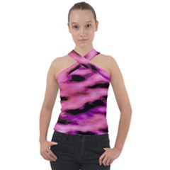 Pink  Waves Flow Series 2 Cross Neck Velour Top by DimitriosArt