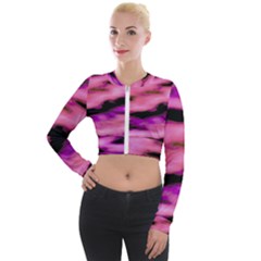 Pink  Waves Flow Series 2 Long Sleeve Cropped Velvet Jacket by DimitriosArt