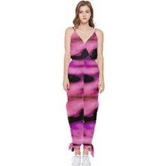 Pink  Waves Flow Series 2 Sleeveless Tie Ankle Chiffon Jumpsuit by DimitriosArt