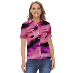 Pink  Waves Flow Series 2 Women s Short Sleeve Double Pocket Shirt