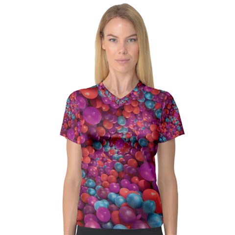 Colorful Spheres Motif Print Design Pattern V-neck Sport Mesh Tee by dflcprintsclothing