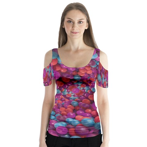 Colorful Spheres Motif Print Design Pattern Butterfly Sleeve Cutout Tee  by dflcprintsclothing