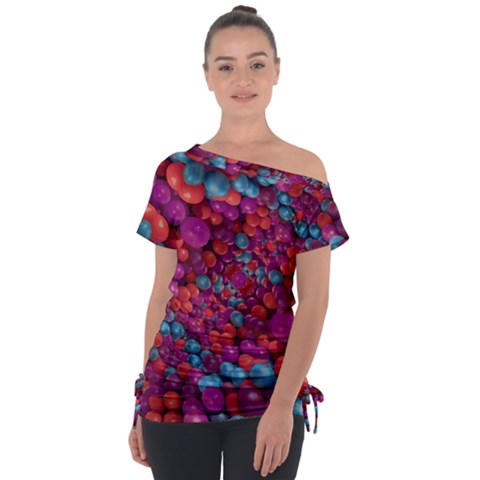 Colorful Spheres Motif Print Design Pattern Off Shoulder Tie-up Tee by dflcprintsclothing