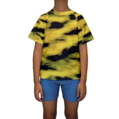 Yellow Waves Flow Series 1 Kids  Short Sleeve Swimwear by DimitriosArt