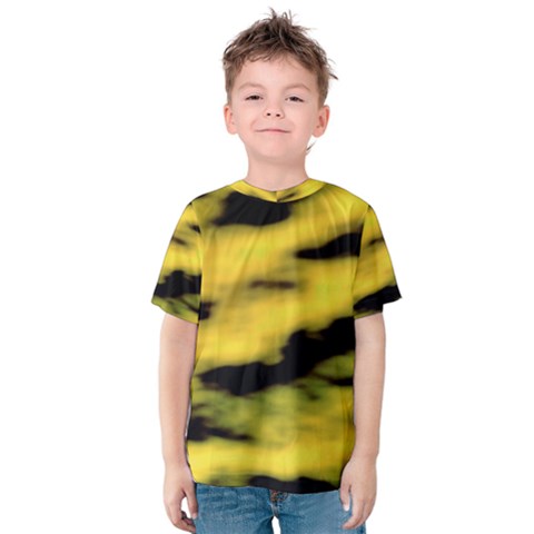 Yellow Waves Flow Series 1 Kids  Cotton Tee by DimitriosArt