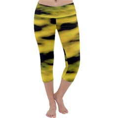 Yellow Waves Flow Series 1 Capri Yoga Leggings by DimitriosArt