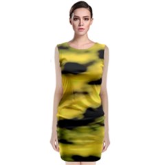 Yellow Waves Flow Series 1 Sleeveless Velvet Midi Dress by DimitriosArt