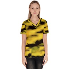 Yellow Waves Flow Series 1 Women s V-neck Scrub Top by DimitriosArt