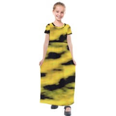 Yellow Waves Flow Series 1 Kids  Short Sleeve Maxi Dress by DimitriosArt