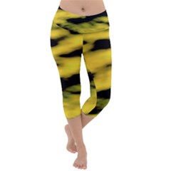 Yellow Waves Flow Series 1 Lightweight Velour Capri Yoga Leggings by DimitriosArt