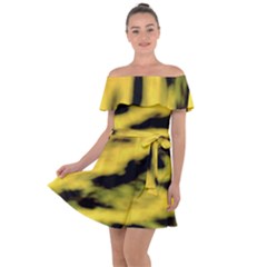 Yellow Waves Flow Series 1 Off Shoulder Velour Dress by DimitriosArt