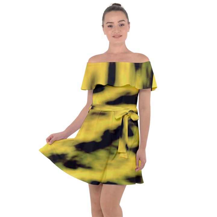 Yellow Waves Flow Series 1 Off Shoulder Velour Dress