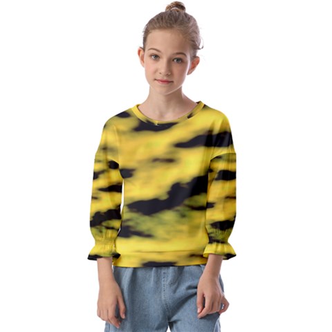 Yellow Waves Flow Series 1 Kids  Cuff Sleeve Top by DimitriosArt