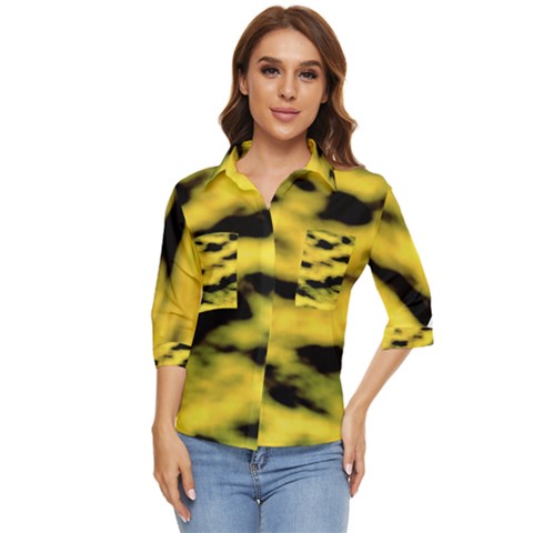 Yellow Waves Flow Series 1 Women s Quarter Sleeve Pocket Shirt by DimitriosArt