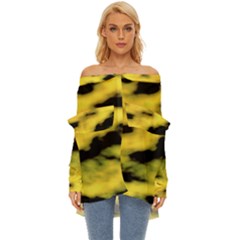 Yellow Waves Flow Series 1 Off Shoulder Chiffon Pocket Shirt by DimitriosArt