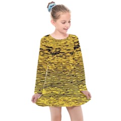 Yellow Waves Flow Series 2 Kids  Long Sleeve Dress by DimitriosArt