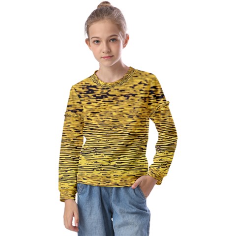 Yellow Waves Flow Series 2 Kids  Long Sleeve Tee With Frill  by DimitriosArt