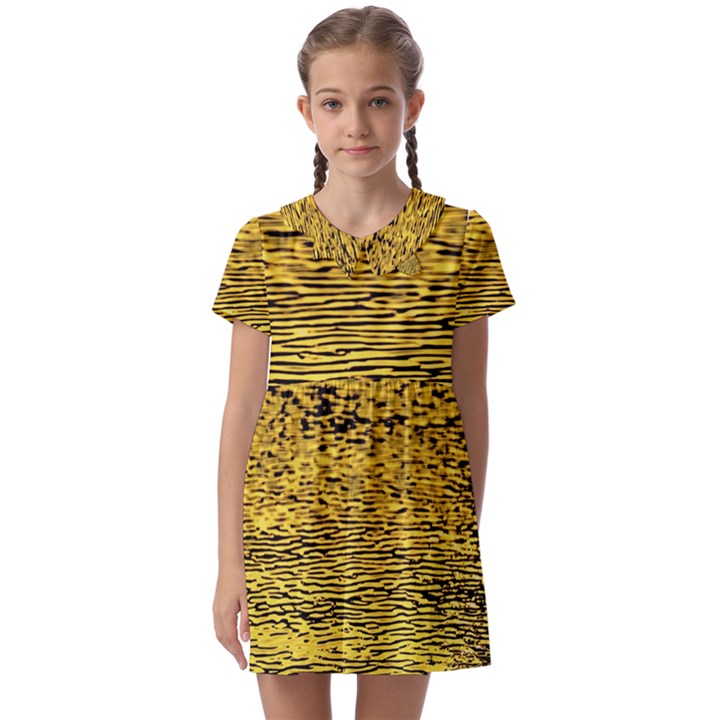 Yellow Waves Flow Series 2 Kids  Asymmetric Collar Dress