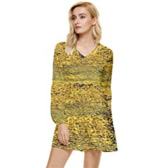 Yellow Waves Flow Series 2 Tiered Long Sleeve Mini Dress