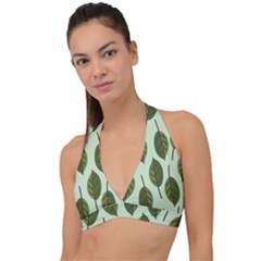 Green Leaves Halter Plunge Bikini Top by Blush