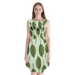 Green Leaves Sleeveless Chiffon Dress  