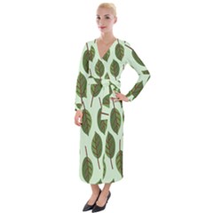 Green Leaves Velvet Maxi Wrap Dress