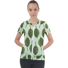 Green Leaves Short Sleeve Zip Up Jacket