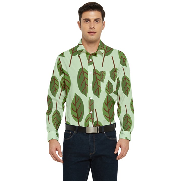 Green Leaves Men s Long Sleeve Pocket Shirt 