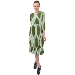 Green Leaves Ruffle End Midi Chiffon Dress