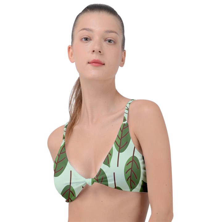 Green Leaves Knot Up Bikini Top