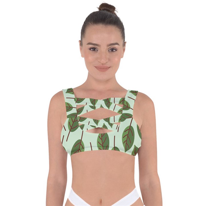 Green Leaves Bandaged Up Bikini Top