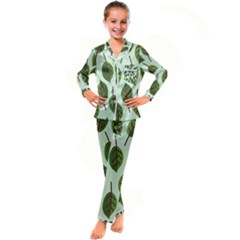 Green Leaves Kid s Satin Long Sleeve Pajamas Set