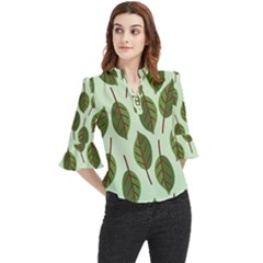 Green Leaves Loose Horn Sleeve Chiffon Blouse