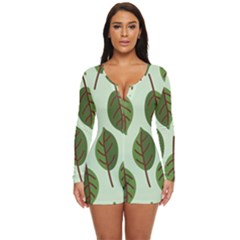 Green Leaves Long Sleeve Boyleg Swimsuit