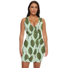 Green Leaves Draped Bodycon Dress