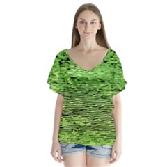 Green Waves Flow Series 2 V-neck Flutter Sleeve Top by DimitriosArt