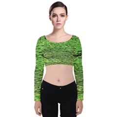 Green Waves Flow Series 2 Velvet Long Sleeve Crop Top by DimitriosArt