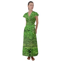 Green Waves Flow Series 2 Flutter Sleeve Maxi Dress by DimitriosArt