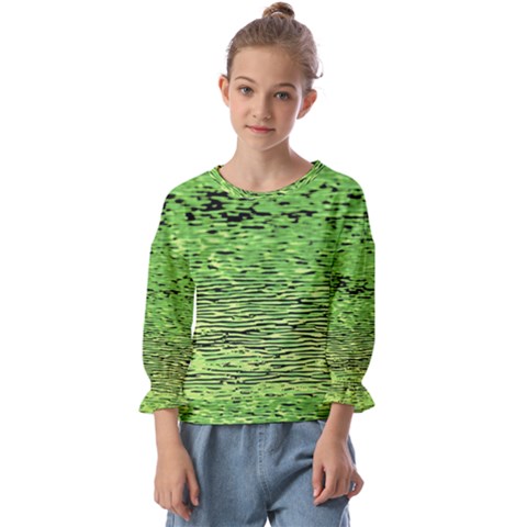 Green Waves Flow Series 2 Kids  Cuff Sleeve Top by DimitriosArt