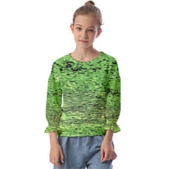 Green Waves Flow Series 2 Kids  Cuff Sleeve Top