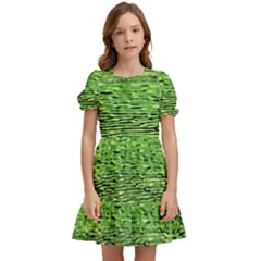 Green Waves Flow Series 2 Kids  Puff Sleeved Dress